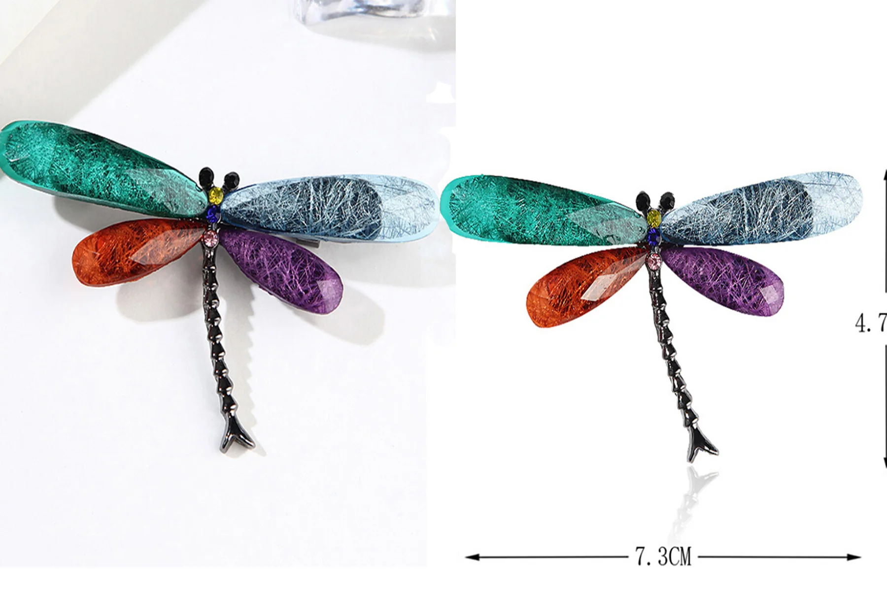Женская Винтажная брошь в форме стрекозы разноцветная из смолы насекомого