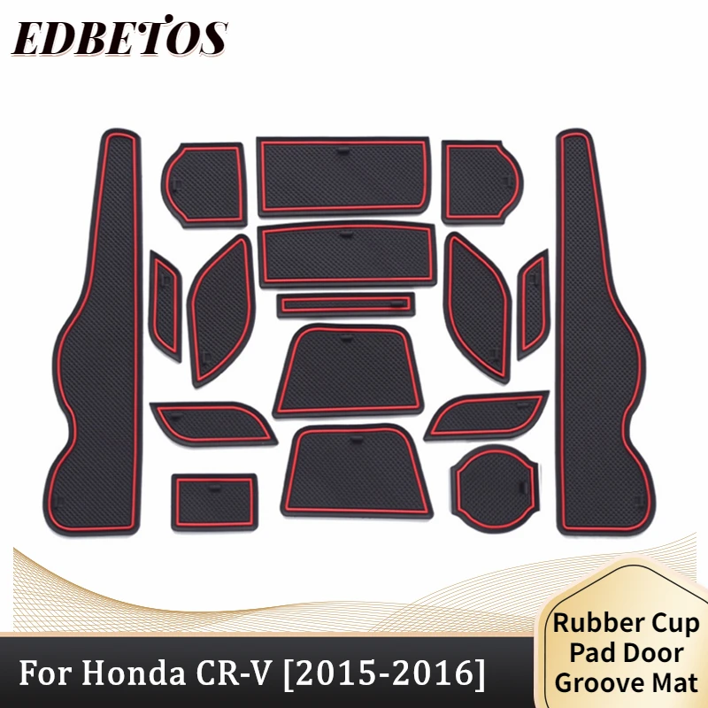 

Door Groove Anti-Dirty Mats Cup Holder Liners For Honda CR-V CRV 4th Gen Facelift CR V 2015 2016 -Full Kit,Red Trim