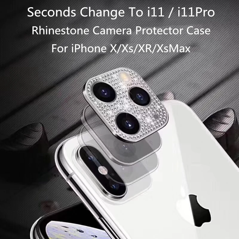 Чехол со стразами и бриллиантами для камеры iPhone X Xs Max XR сменный на 11 Pro защитный