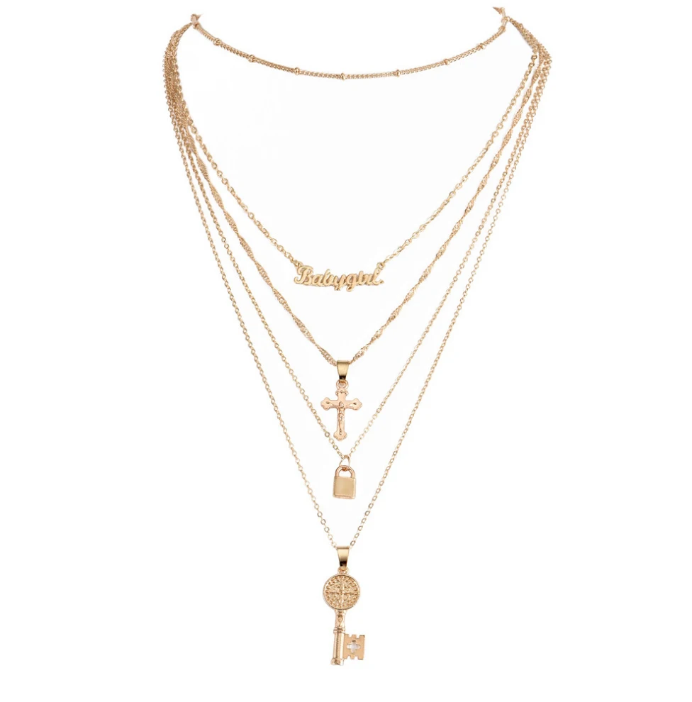 Многослойная подвеска в виде ключа с крестом | Украшения и аксессуары
