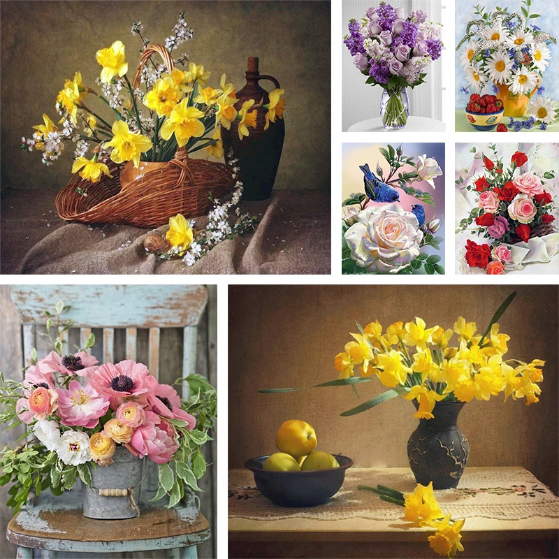 

Daffodil Diamond Painting Full Circle Mosaic Vase Flower Embroidery Mosaic Picture Wall Art Furniture Decoration