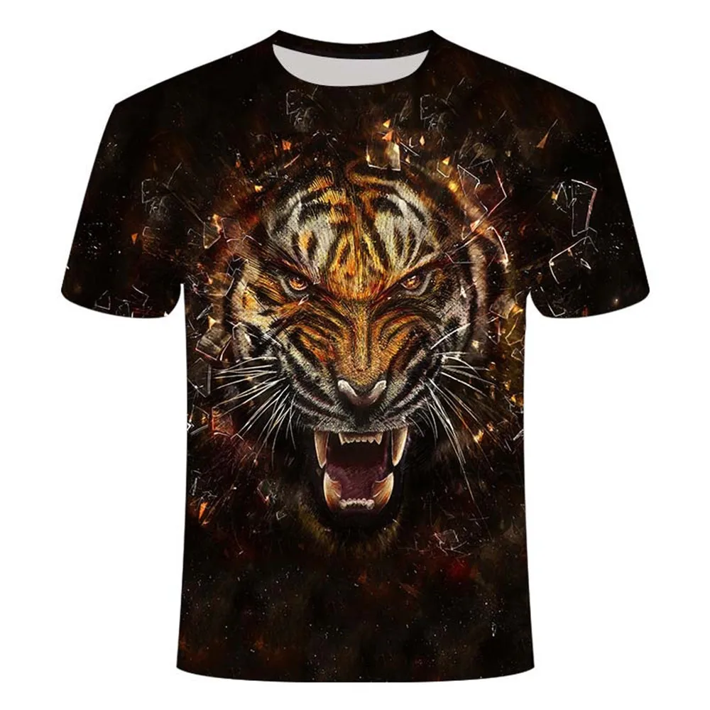 

3D printing animal men's T-shirt new best-selling lion casual loose version spring and summer men's short sleeve