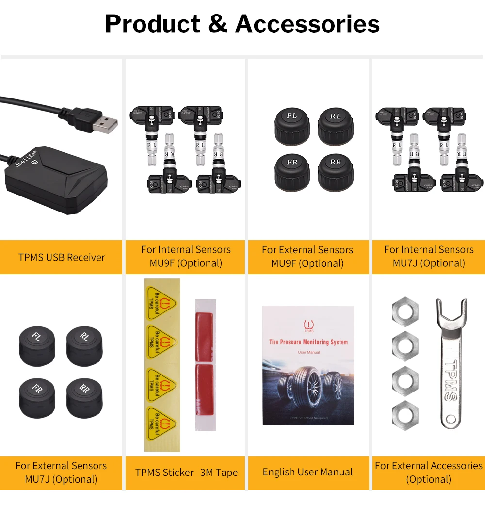 Deelife USB Android TPMS система контроля давления в шинах Дисплей Сигнализация 4 датчика для Автомобильный dvd-плеер Android мультимедийный плеер