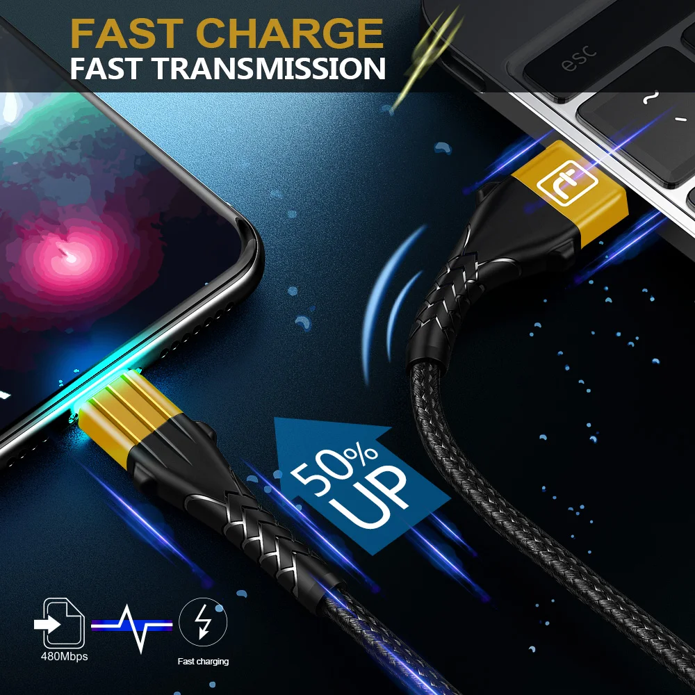 Кабель Micro USB Twitch 3 А 2 м быстрая зарядка 0 кабель для быстрой зарядки и передачи