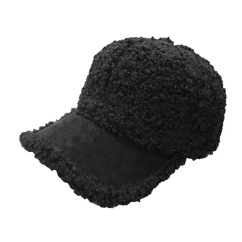 Бейсболка женская с овечьими шерстью модная кепка кудрявыми волосами черная