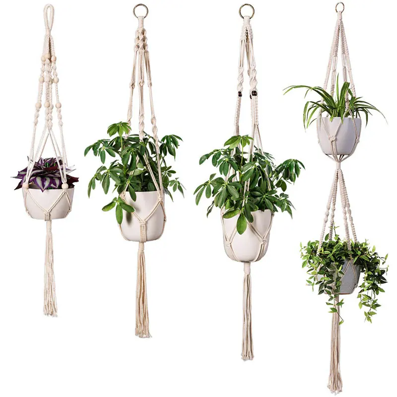 Green Plant Hanging Basket Cotton Hemp Rope Hand-Woven Sling Gardening Flowerpot Net Bag Wall Decoration Country yard | Дом и сад