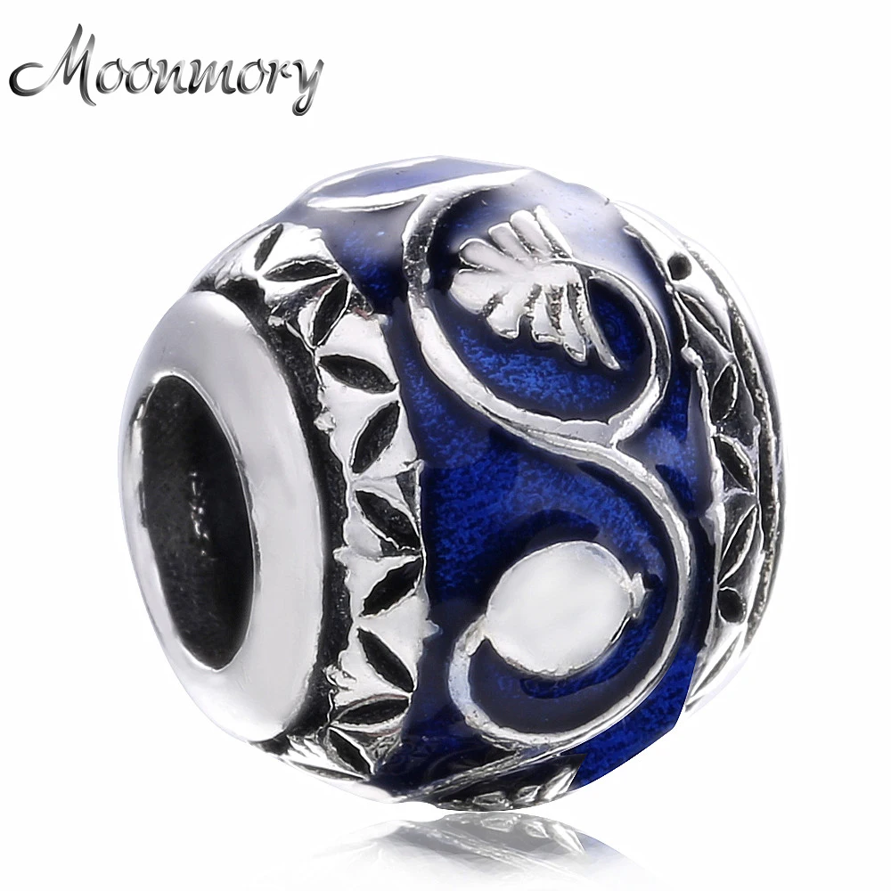 

Moonmory Leaves Blue Enamel Beads Real 100% 925 Sterling Silver Charm Fit Women Charms Bracelets & Bangles European Jewelry