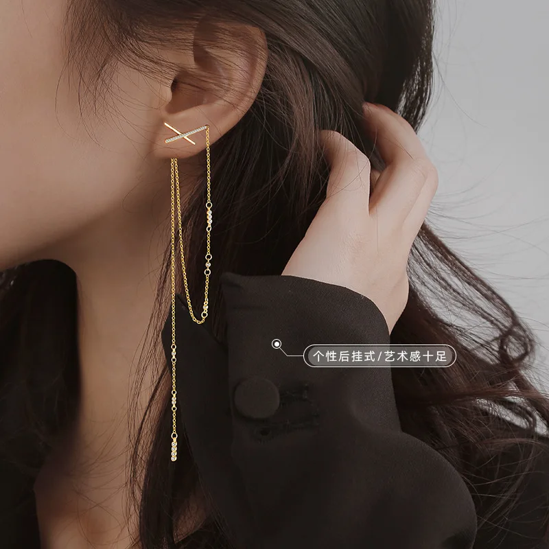 

925 Sterling Tassel Cross Drop Earring For Women Party Wedding Jewelry Accessories eh304