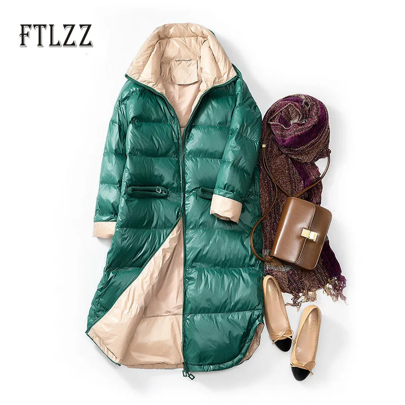 2019 новые женские тонкие белые утки пуховики мода зима средний длинный тонкий