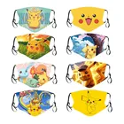 Покемон аниме маски со ртом для лица Пикачу зимняя защита от холода Мультяшные Многоразовые моющиеся пылезащитные Детские маски подарок