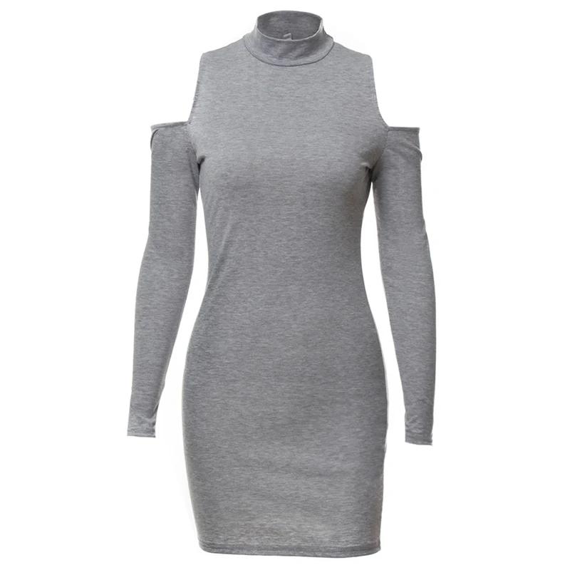 

Women Autumn Dress Off The Shoulder Long Sleeve Turtleneck Dress Slim Sheath Bodycon Mini Dress Party Club Wear Vestidos Dress