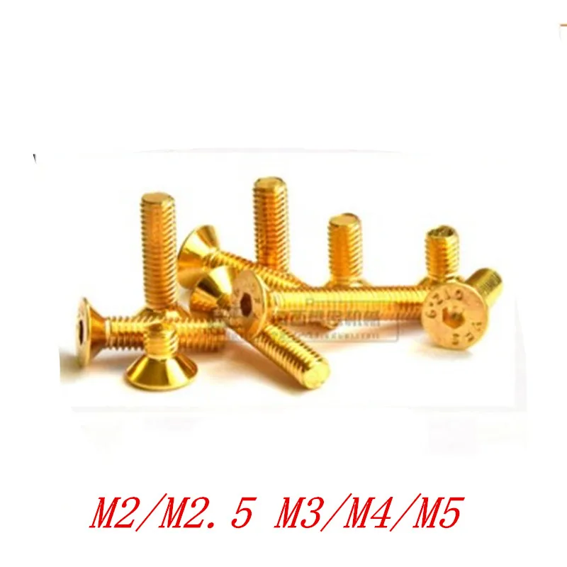 

10-20Pcs M2 M2.5 M3 M4 M5 DIN7991 Countersunk Flat Head Hex Hexagon Socket Screws Alloy Steel Titanium Plating Gold Screw