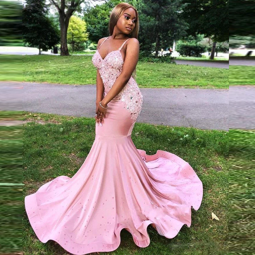 

Pink Beaded Crystal Mermaid Prom Evening Dress Bride Bridesmaid Formal Banquet Evening Dress