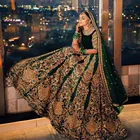Свадебное платье с вуалью, из двух частей, зеленое, индийское, кружевное, с бисером, в арабском стиле, из Дубая, свадебное платье