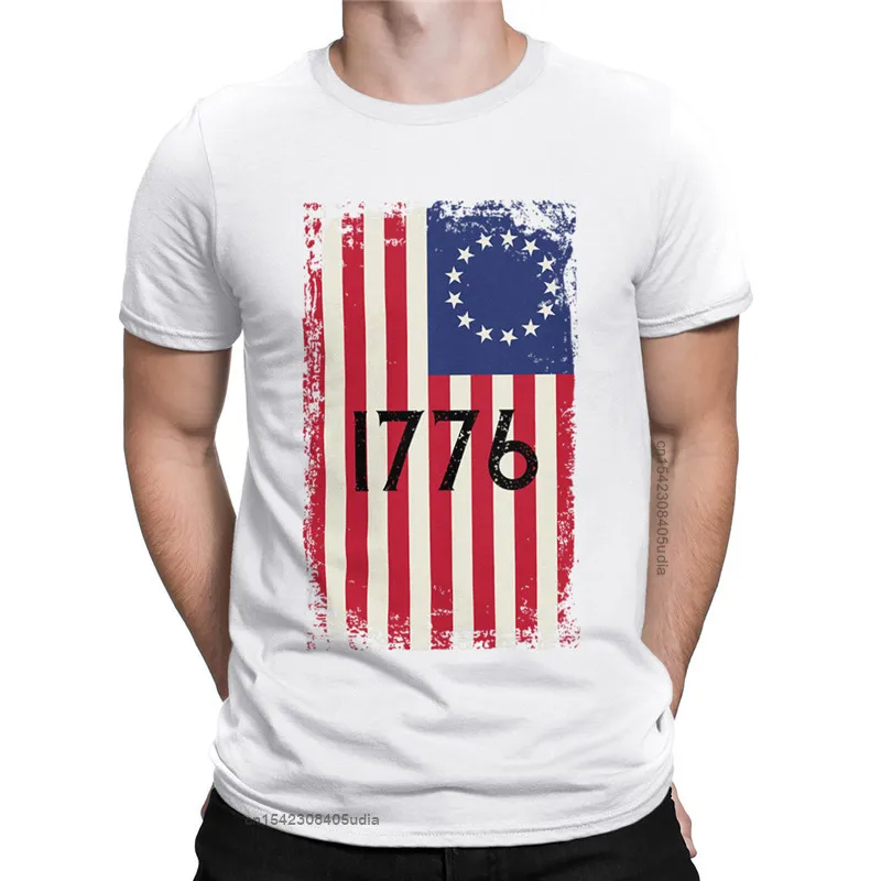 

4th Of July American Betsy Ross Flag 1776 T-Shirts Black White Navy Unisex Vintage Tattered Betsy Ross American Flag Tshirt