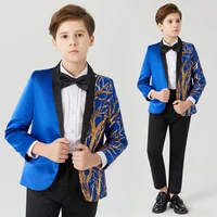 childrens blue sequined suit flower boys formal suit kids wedding birthday party dress child tuxedo prom performance costume