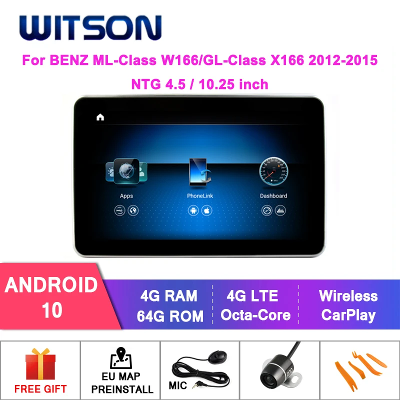 

WITSON Android 10.0 9'' CAR Big Screen gps for BENZ ML-Class W166/GL-Class X166 2012-2015 NTG4.5 4+64GB +Carplay/Android Auto