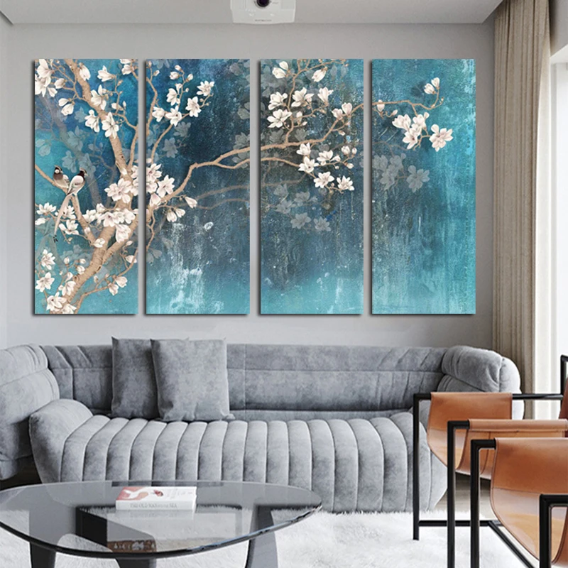 Самодельная живопись маслом на холсте с цветущим миндальным цветком постеры