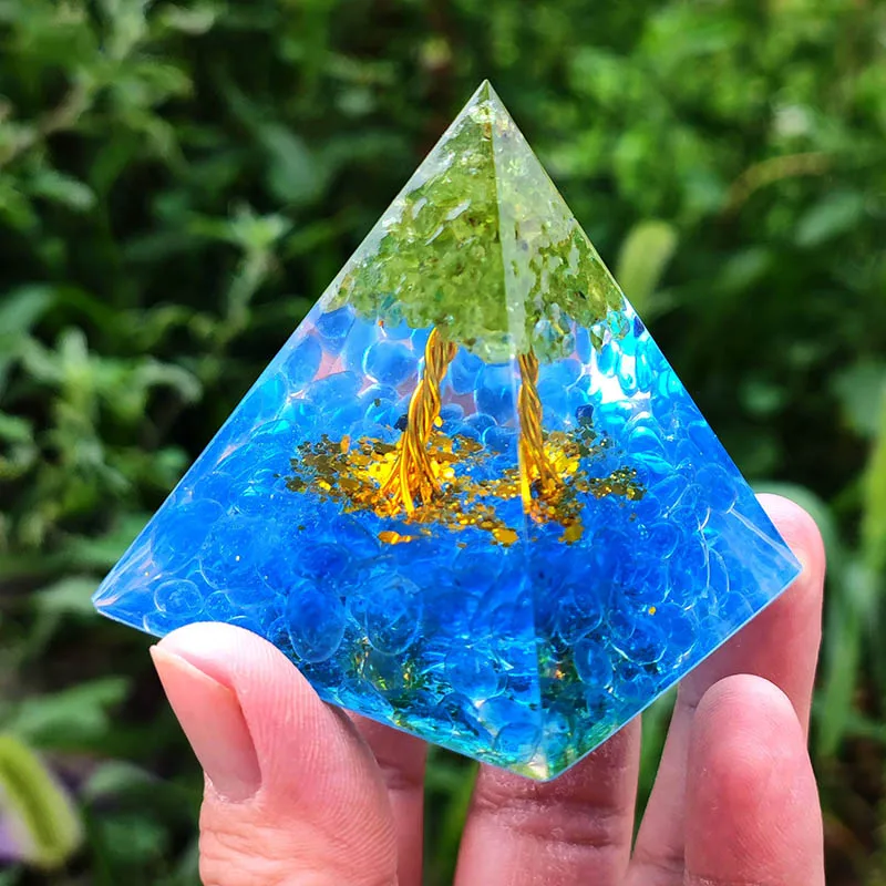 Искусственное Рождественское украшение на елку пирамида Olivine &amp Gold Blue Glass 60 мм