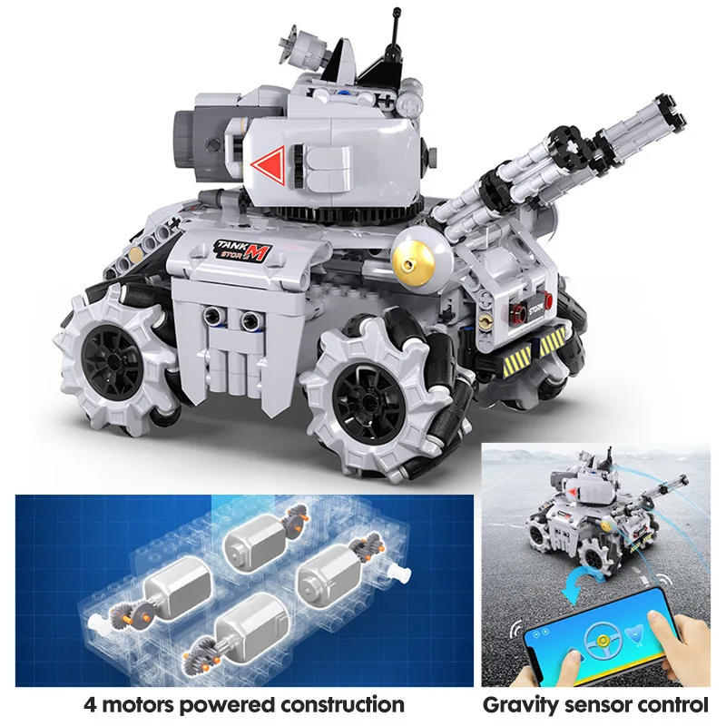 Military Series Storm Tank Programming APP Electric RC Vehicle Model 501PCS Building Blocks Brick Toys Kids Birthday Gift Set | Игрушки и