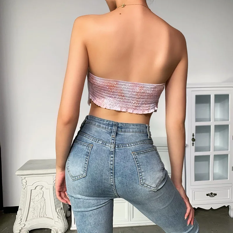

Women Strapless Lace Up Tube Crop Tops Sleeveless FashionBackless Sexy Party Mini Solid Cropped Tube Top Wn*