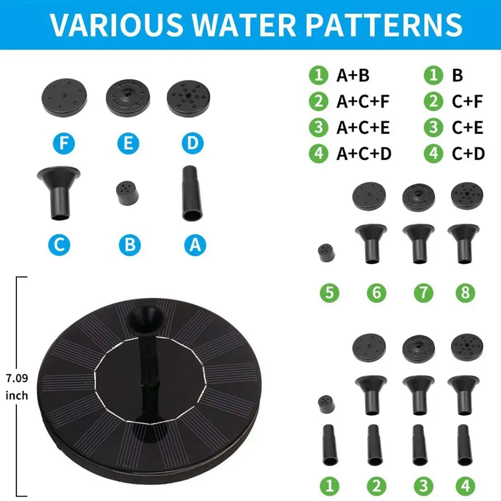 

Solar Fountain Pump Pool Pond Garden Fountain 1.4W Solar Water Fountain With 6 Style Nozzles Bird Bath Garden Decoration Outdoor