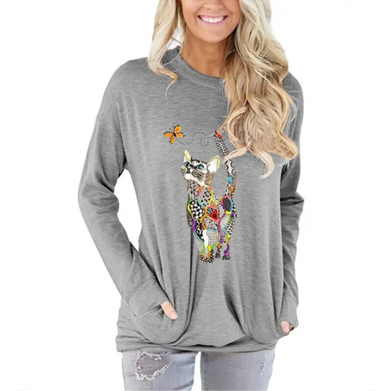 

Womens Autumn Winter Long Sleeve Print T-shirts Ladies Casual Blouse Tops Sizes