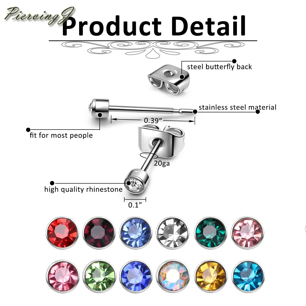 Серьги гвоздики из нержавеющей стали с фианитом 2 5 мм 12 пар|Серьги-гвоздики| |