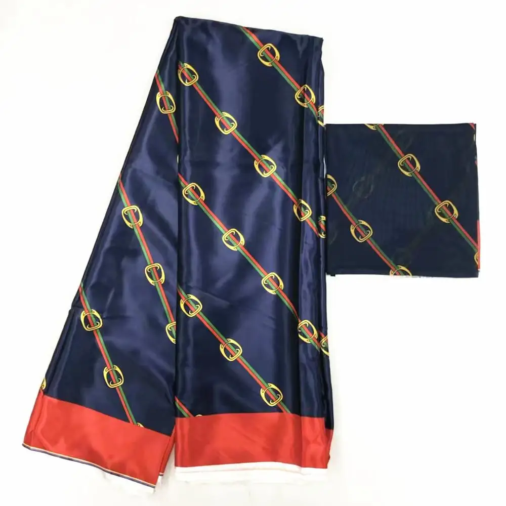 as picture Шелковая восковая ткань, Африканский воск, стиль, последний Шелковый Атласный воск с шифоновой блузкой, африканская ткань для платья 4+ 2 ярда - Цвет: as picture