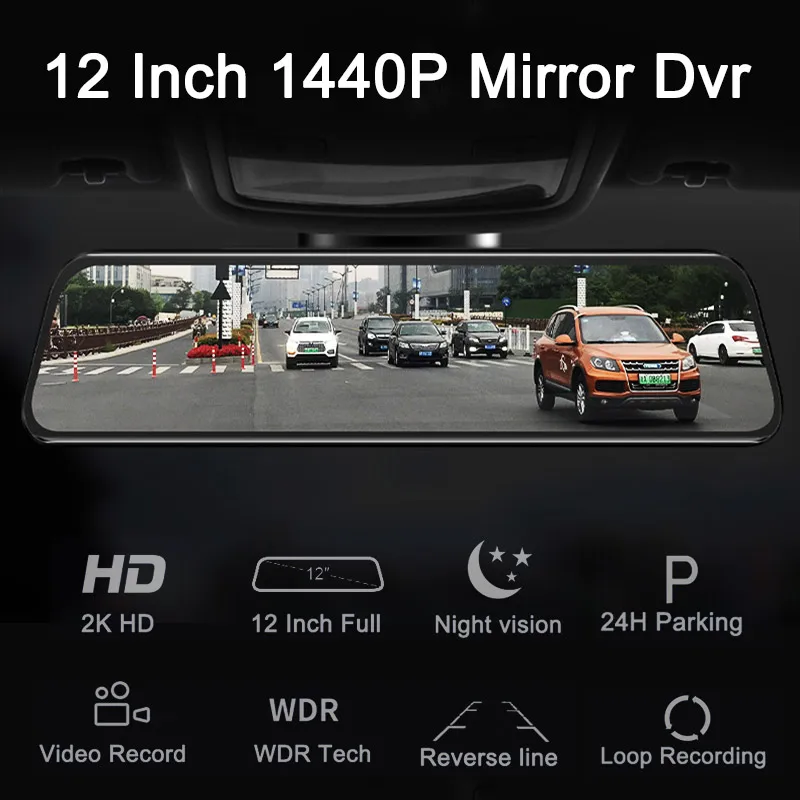 D40 Ultra HD 2K 2560*1440P Автомобильный видеорегистратор камера поток зеркало заднего вида с камерой 12 ''ips привод Видео Авто рекордер Регистратор