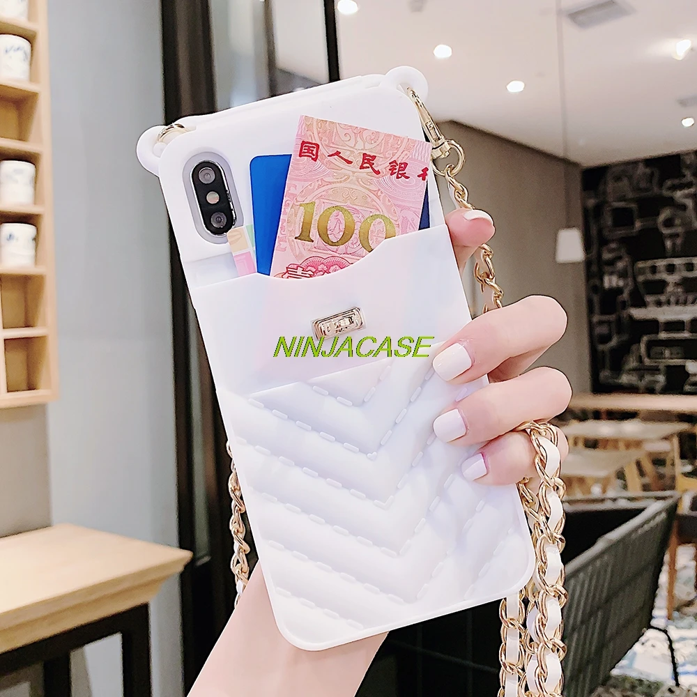 Fashion Wallet phone case For iPhone 6s 7 8 Plus 11 Pro max XR XS Max metal buckle crossbody chain card package |