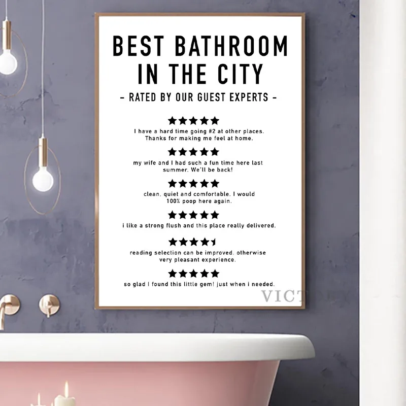 

Funny Bathroom Reviews Canvas Art Prints and Poster Washroom Quotes Modern Minimalist Painting Picture Toilet Wall Art Decor