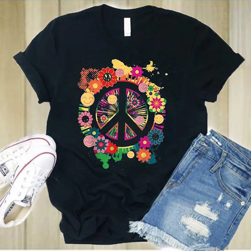 

Women Graphic Printing T-Shirt Fashion Floral Colorful Clothes Short Sleeve Summer Print Female Clothing Tops Tees Tshirt