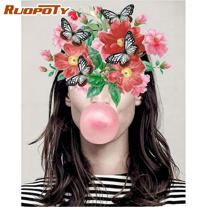 

RUOPOTY Flower Woman Figure Painting By Numbers Kits 60x75cm Framed Oil Picture By Number Handmade Diy Gift Home Decor Craft