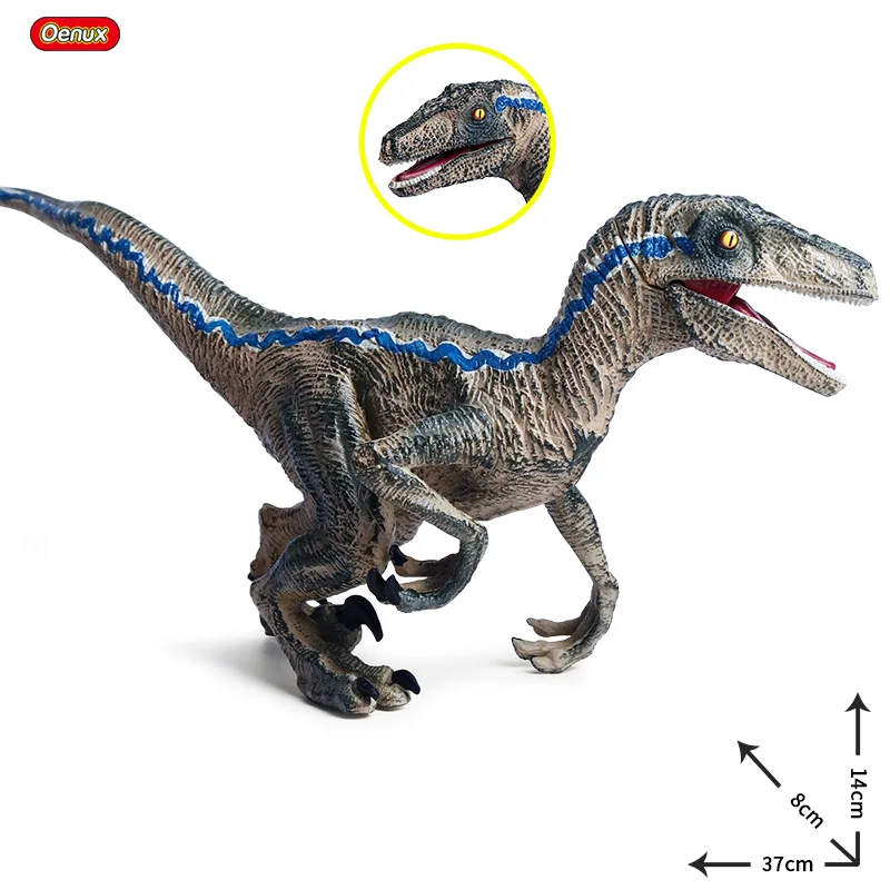 Oenux большой размер 37x8X14 см динозавр Юрского периода синий Velociraptor рот может открыть динозавр модель фигурки коллекция игрушек
