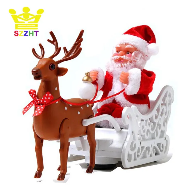 

Электрический Лось сани езда Санта-Клаус с музыкой светильник фестиваль Вечеринка Рождественский Декор, Орнамент Рождественские детские и...