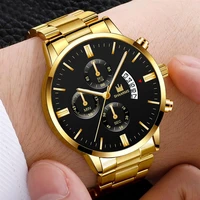 2021 men luxury business military quartz watch golden stainless steel band men watches date calendar male clock relogio direct