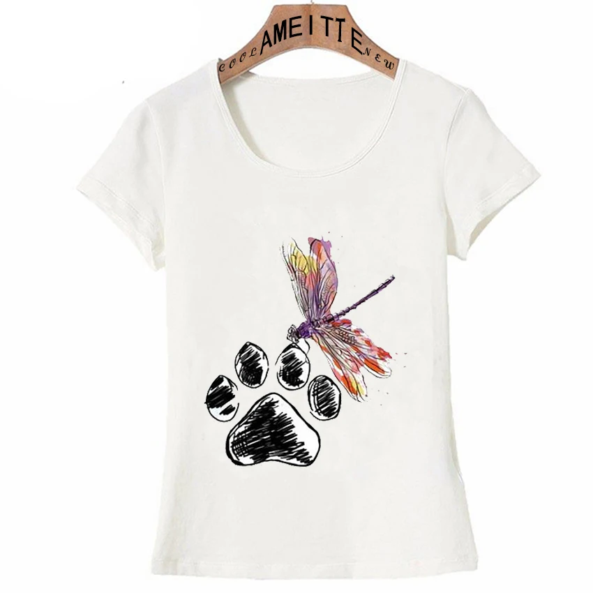 2020 ретро модная женская Футболка Keep Clean Dragonfly и Dog Paw Print повседневная одежда милая