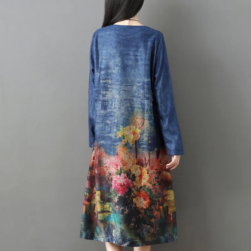 Новое поступление 2021 плотное осенне-зимнее платье с длинным рукавом и цветочным