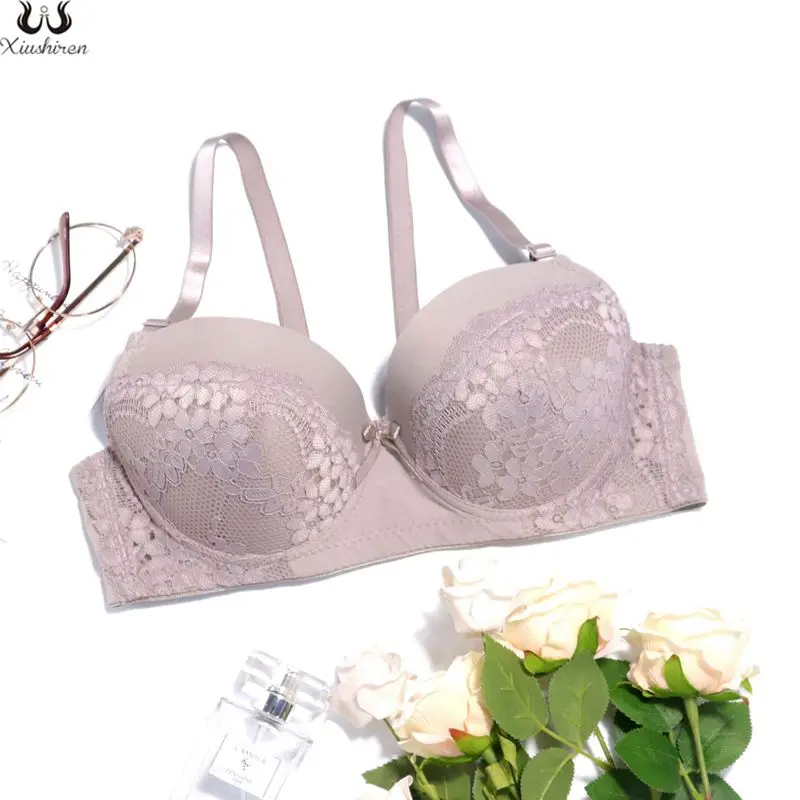 

Xiushiren Candy Colors Sexy Plunge Bras For Women Floral lace Lingerie Plus size female underwear 38C 40C 42C 44C non-padded bra