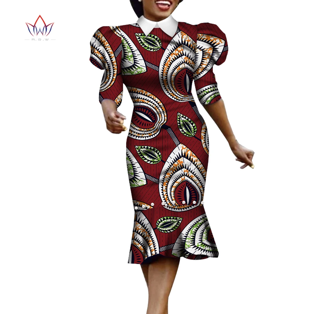

African Women Dresses Dashiki Print Half Sleeve Peals Dresses Vestidos Party Dress Elegant African Dress for Women WY7860