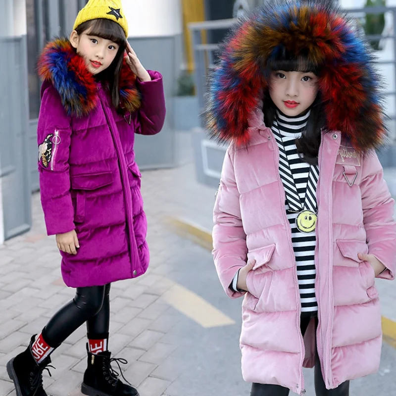 Зимняя куртка детское пуховое хлопковое пальто с капюшоном одежда для девочек