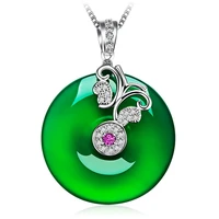 megin d green jade round agate red stone crystal zircon luxury vintage retro boho pendant collar chain necklace for women jewelr