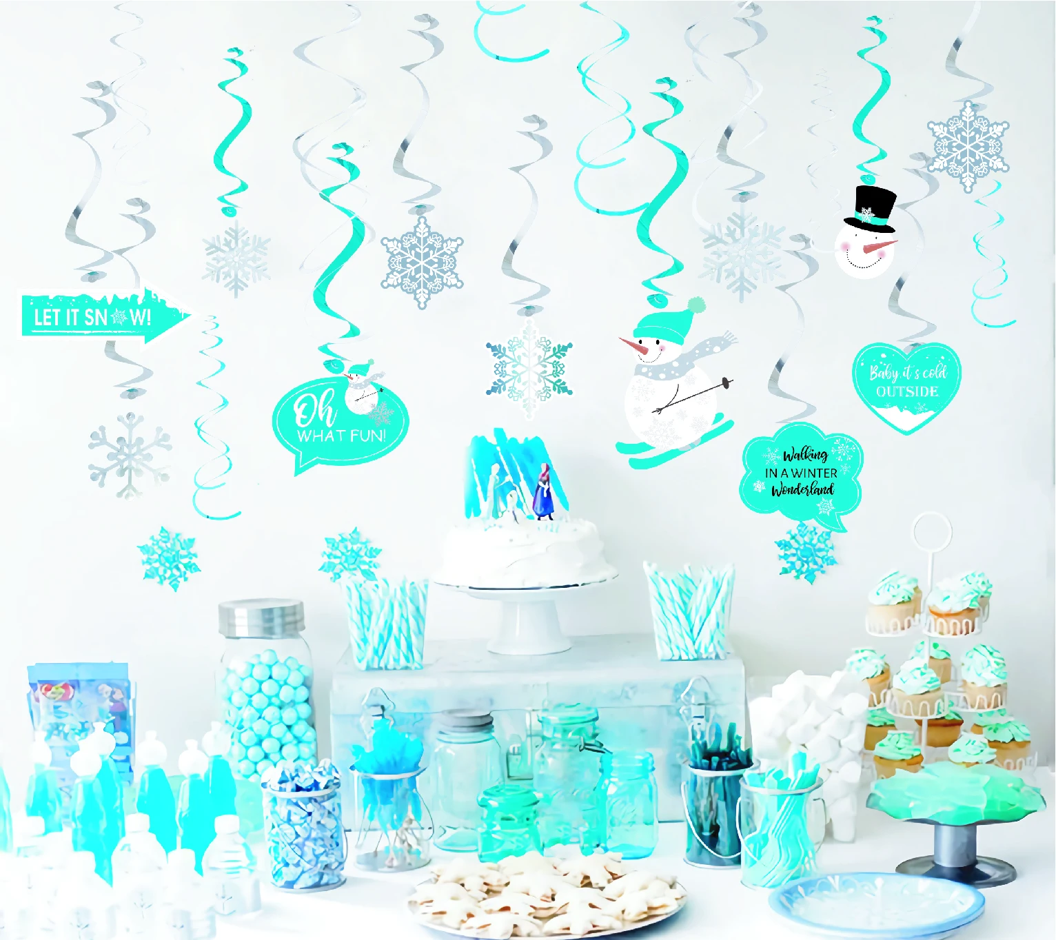 Winter Wonderland Party Swirls Hanging Decorations Happy Birthday Banner Ice Snow Garland Baby Shower Christmas | Дом и сад