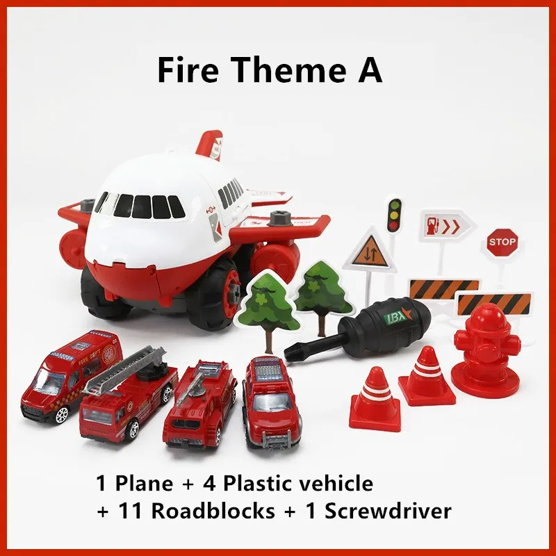 

2020 Toys for boys 20cm big size aeroplan for kid Alloy cars airplan toy Engineering vehicle Fire truck police car 17 pcs/set