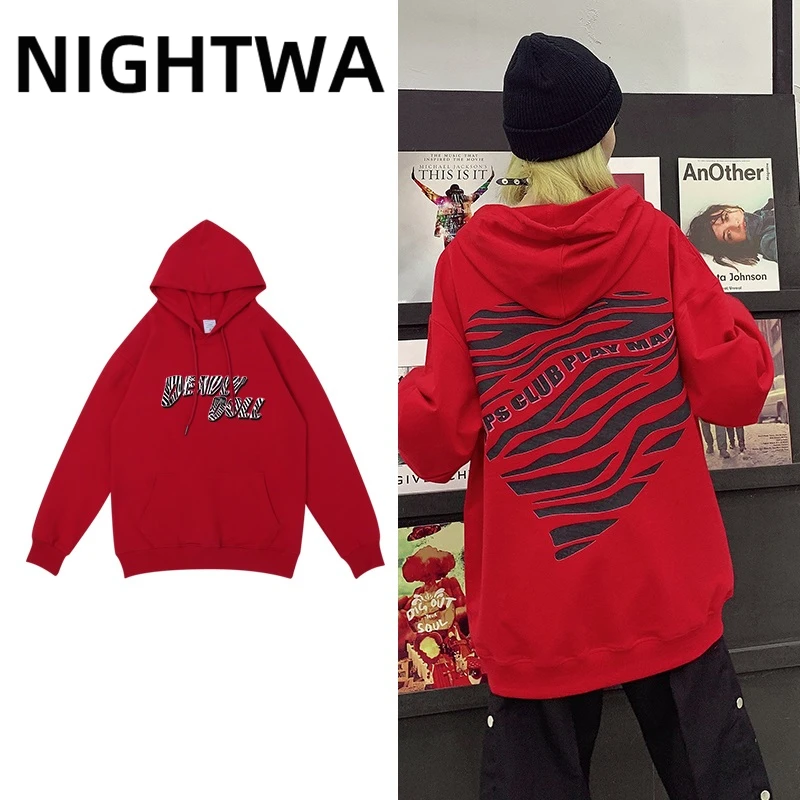 

NIGHTWA Cotton 8 Colors Sweatshirt Women Autumn Zebra Pattern Heart Pattern Hooded Female 2021 Oversized Hoodies Lady Autumn Top