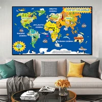 canvas painting cartoon map of the world wall art poster print on canvas retro style picture for living kid room home decoration