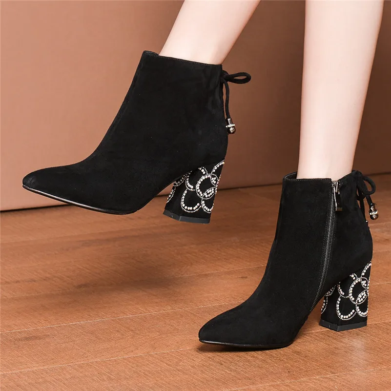FEDONAS Pearl Embroider Women Ankle Boots High Heeled Prom Elegant Ladies Shoes Woman Warm Autumn and Winter Short Chelsea Boots