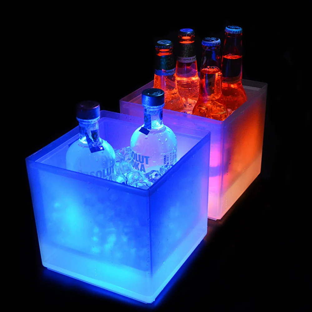 2PCS 1PC LED Ice Bucket RGB Color Changing Double Layer Square Bar Beer Ice Bucket Ice Wine Bucket 3.5 L for Party, Home, Bar
