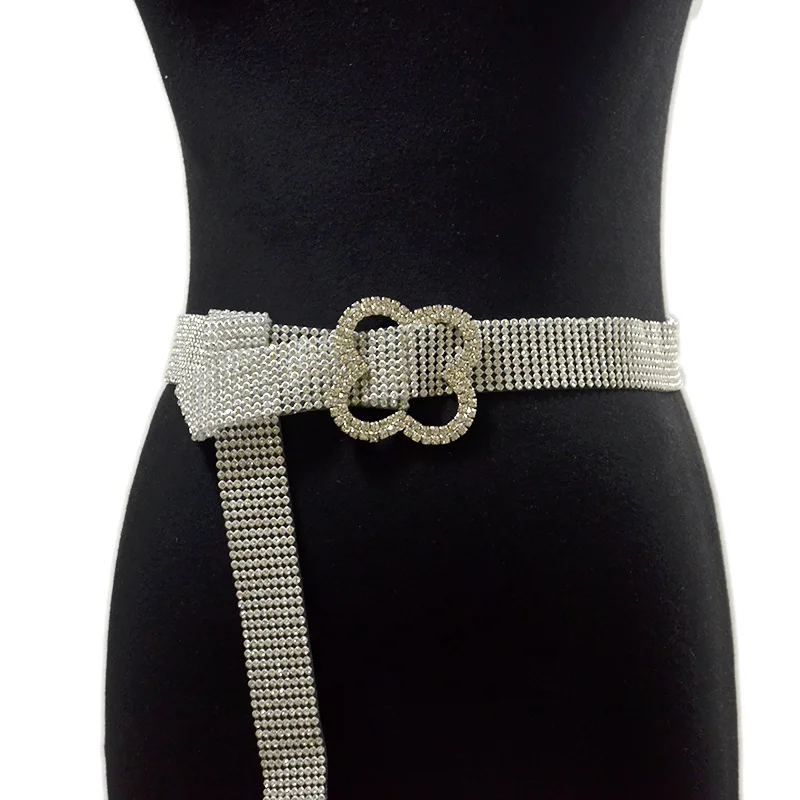 

2019 New Luxury Rhinestone Crystal Diamond Clear PVC Waist Belt Women's Metal Round Circle Heart Buckle Belts for Women Dresses
